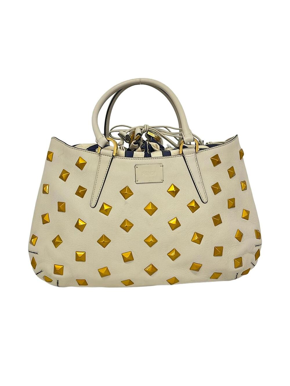 Fendi Cream Gold Leather Handbag #339514F71B